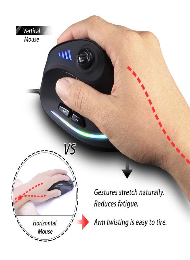 ZELOTES ماوس ألعاب زيلوتس المريح مع عصا التحكم، 10000 DPI (قابل للتعديل على 6 مستويات)، 11 زرًا قابلًا للبرمجة، إضاءة RGB، ماوس عمودي سلكي بصري USB للمكتب/الألعاب/اللاب توب/الكمبيوتر الشخصي (أسود) - Image 3