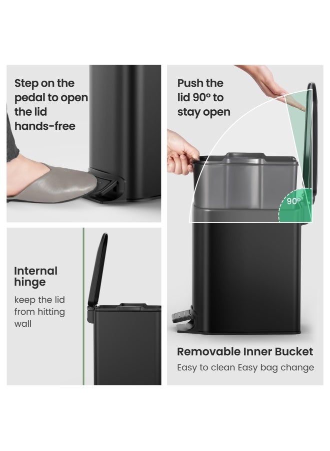 Cesun Small Bathroom Trash Can with Lid Soft Close Step Pedal 6 Liter  16 Gallon Stainless Steel Garbage Can with Removable Inner Bucket AntiFingerprint Finish Matt Black - Image 5