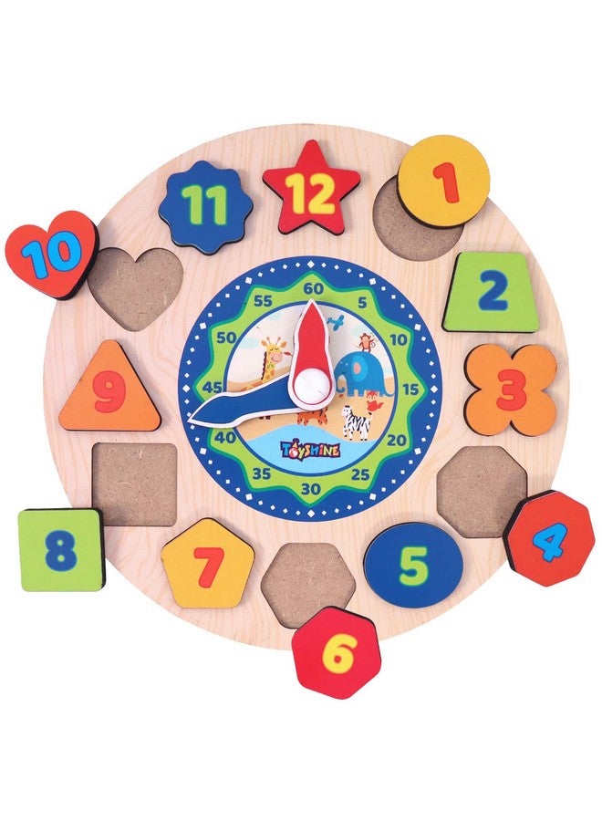 Toyshine Toyshine Wooden Learning Clock, Educational Digital Analog Numbers, Shape & Color Learning Montessori Toy for Kids- Multi Color  - Image 1