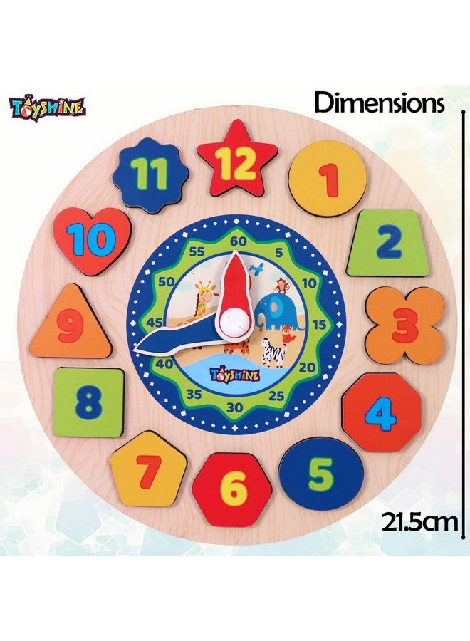 Toyshine Toyshine Wooden Learning Clock, Educational Digital Analog Numbers, Shape & Color Learning Montessori Toy for Kids- Multi Color  - Image 5