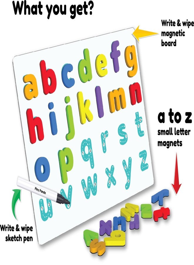 PLAY PANDA Write and Wipe Magnetic Board with Small Letter Magnets, Educational Magnetic Game for Kids Learning Alphabet Writing - Image 3