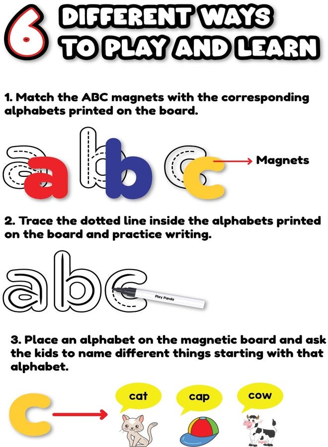 PLAY PANDA Write and Wipe Magnetic Board with Small Letter Magnets, Educational Magnetic Game for Kids Learning Alphabet Writing - Image 5