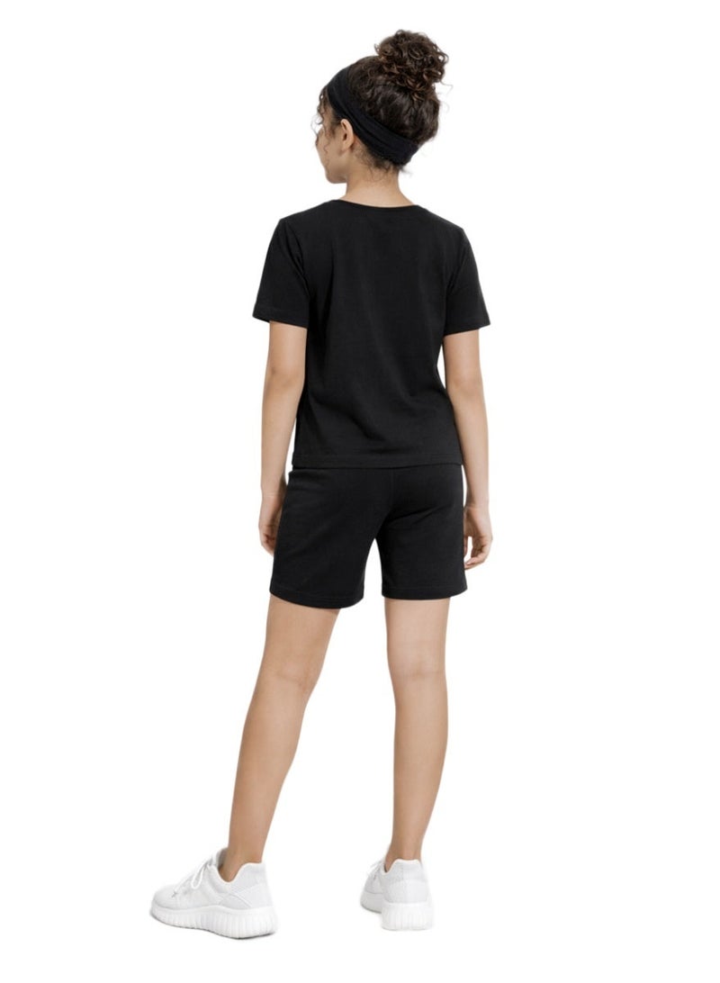 نايلتون طقم تيشيرت وشورت أساسي للبنات - قطن - تيشيرت بكتف منسدل وشورت رياضي للأطفال والمراهقين - طقم ملابس كاجوال - Image 2