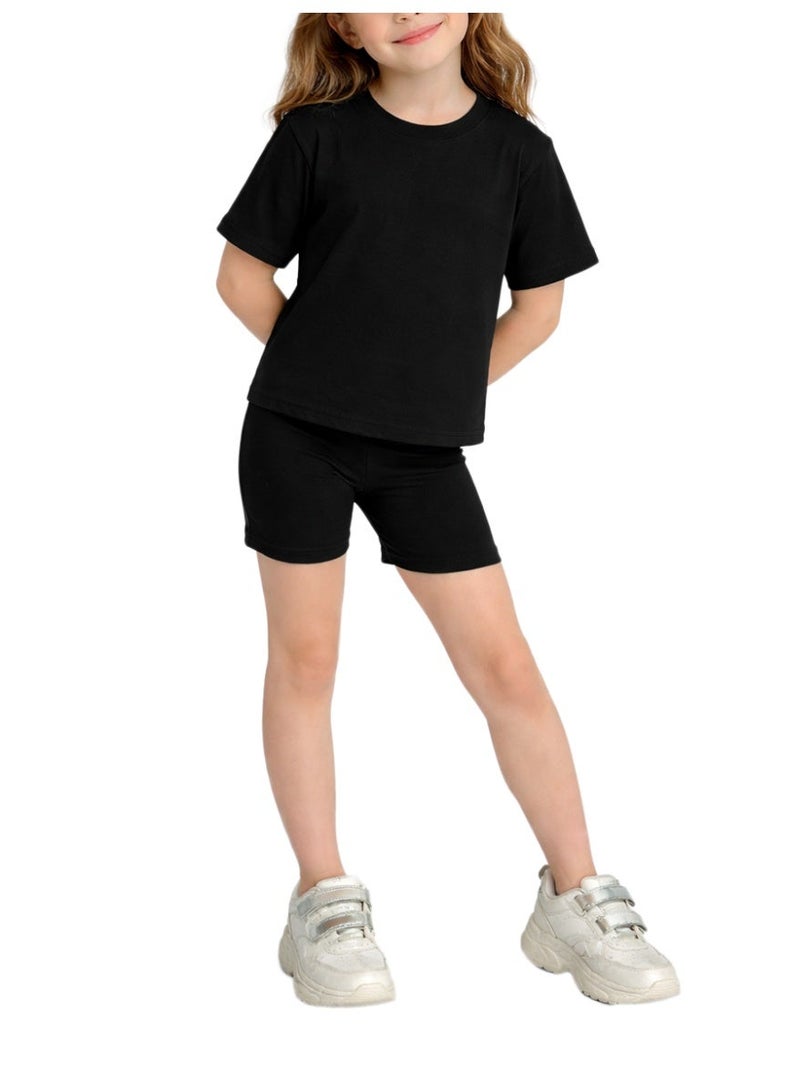 نايلتون طقم تيشيرت وشورت أساسي للبنات - قطن - تيشيرت بكتف منسدل وشورت رياضي للأطفال والمراهقين - طقم ملابس كاجوال - Image 3