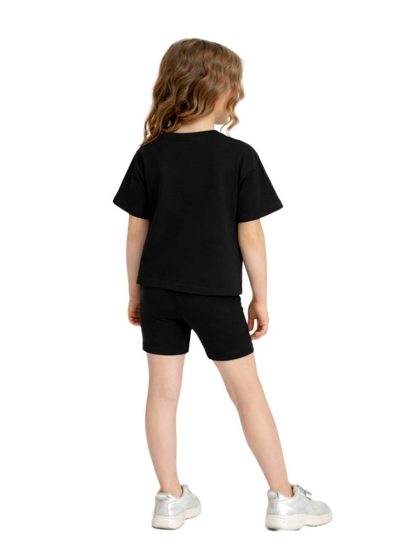 نايلتون طقم تيشيرت وشورت أساسي للبنات - قطن - تيشيرت بكتف منسدل وشورت رياضي للأطفال والمراهقين - طقم ملابس كاجوال - Image 4