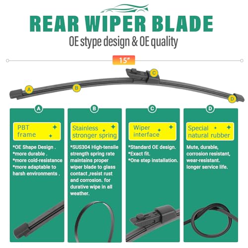 WINDSMILE 25" 22" 15" Windshield Wiper Blades Replacement for VW Volkswagen Tiguan 2018 2019 2020 2021 2022 2023 2024 2025 Premium All Weather Front Rear Wipers Set - OEM Quality (Pack of 3) - Image 4