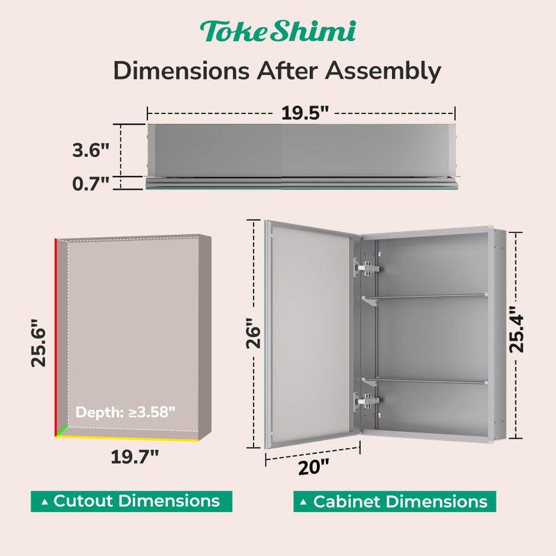 TokeShimi 20x26 Medicine Cabinet Mirror with Storage Tempered, Aluminum Surface Mount or Recessed Medicine Cabinet Silver with Adjustable Shelves for Bathroom Vanity Modern Farmhouse - Image 3