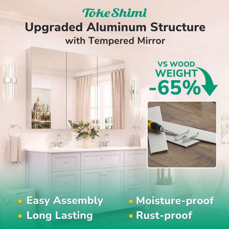 TokeShimi 20x26 Medicine Cabinet Mirror with Storage Tempered, Aluminum Surface Mount or Recessed Medicine Cabinet Silver with Adjustable Shelves for Bathroom Vanity Modern Farmhouse - Image 5
