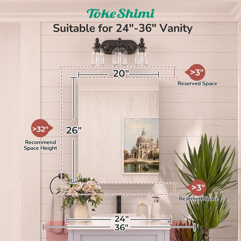 TokeShimi 20x26 Medicine Cabinet Mirror with Storage Tempered, Aluminum Surface Mount or Recessed Medicine Cabinet Silver with Adjustable Shelves for Bathroom Vanity Modern Farmhouse - Image 4