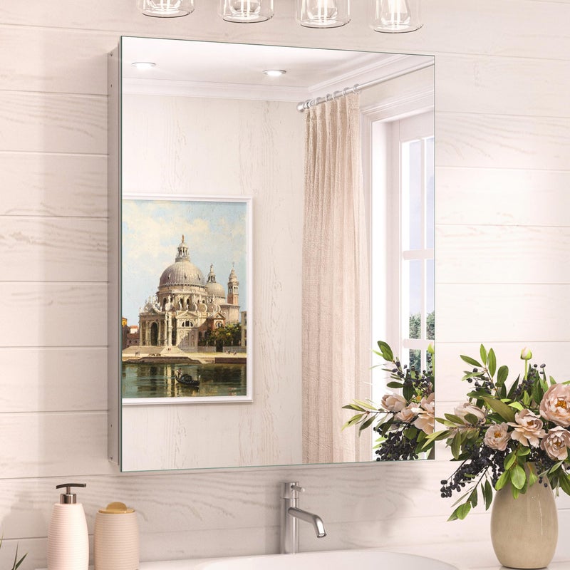 TokeShimi 20x26 Medicine Cabinet Mirror with Storage Tempered, Aluminum Surface Mount or Recessed Medicine Cabinet Silver with Adjustable Shelves for Bathroom Vanity Modern Farmhouse - Image 1
