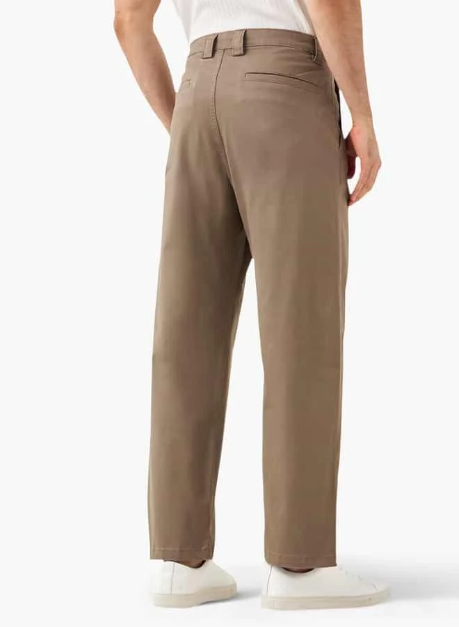 Iconic Iconic Straight Fit Trousers with Button Closure