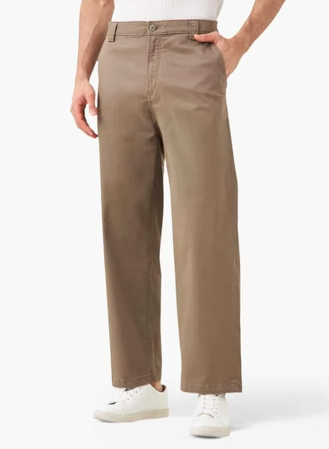 Iconic Iconic Straight Fit Trousers with Button Closure