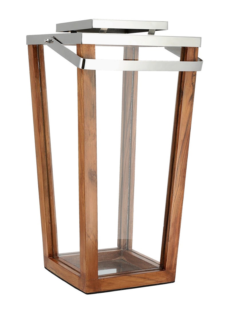 Wood Stainless Steel & Glass Lantern - Image 1