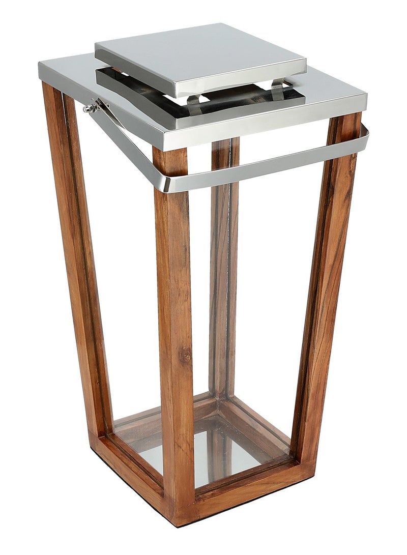Wood Stainless Steel & Glass Lantern - Image 2