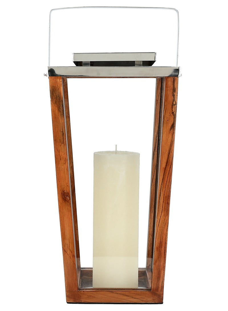 Wood Stainless Steel & Glass Lantern - Image 3
