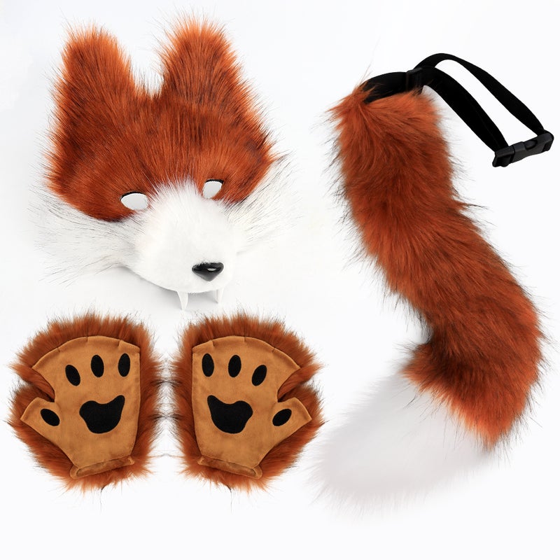 Simulated Wolf Mask Set with 3D Fangs and Plush Wolf Tail for Halloween Party Cosplay - Image 2