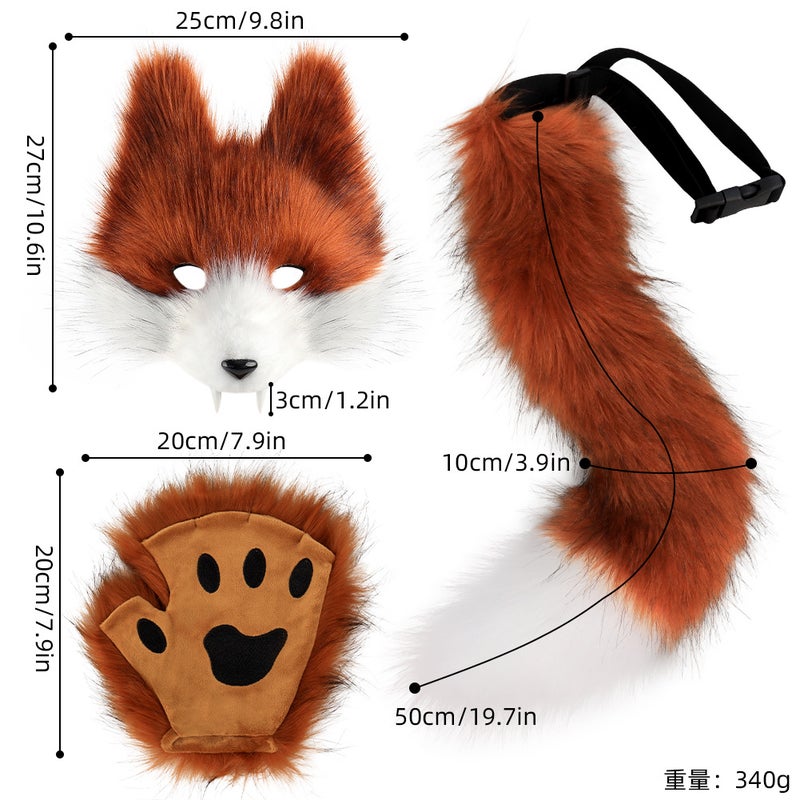 Simulated Wolf Mask Set with 3D Fangs and Plush Wolf Tail for Halloween Party Cosplay - Image 4
