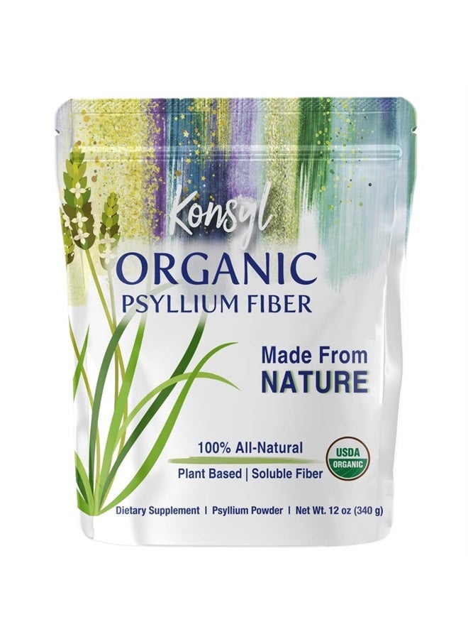 Konsyl Organic Psyllium Fiber - USDA Certified Psyllium Husk Daily Fiber Powder - All Natural Soluble Fiber, Gluten-Free & Sugar-Free - 340g Gusset Bag - Image 1