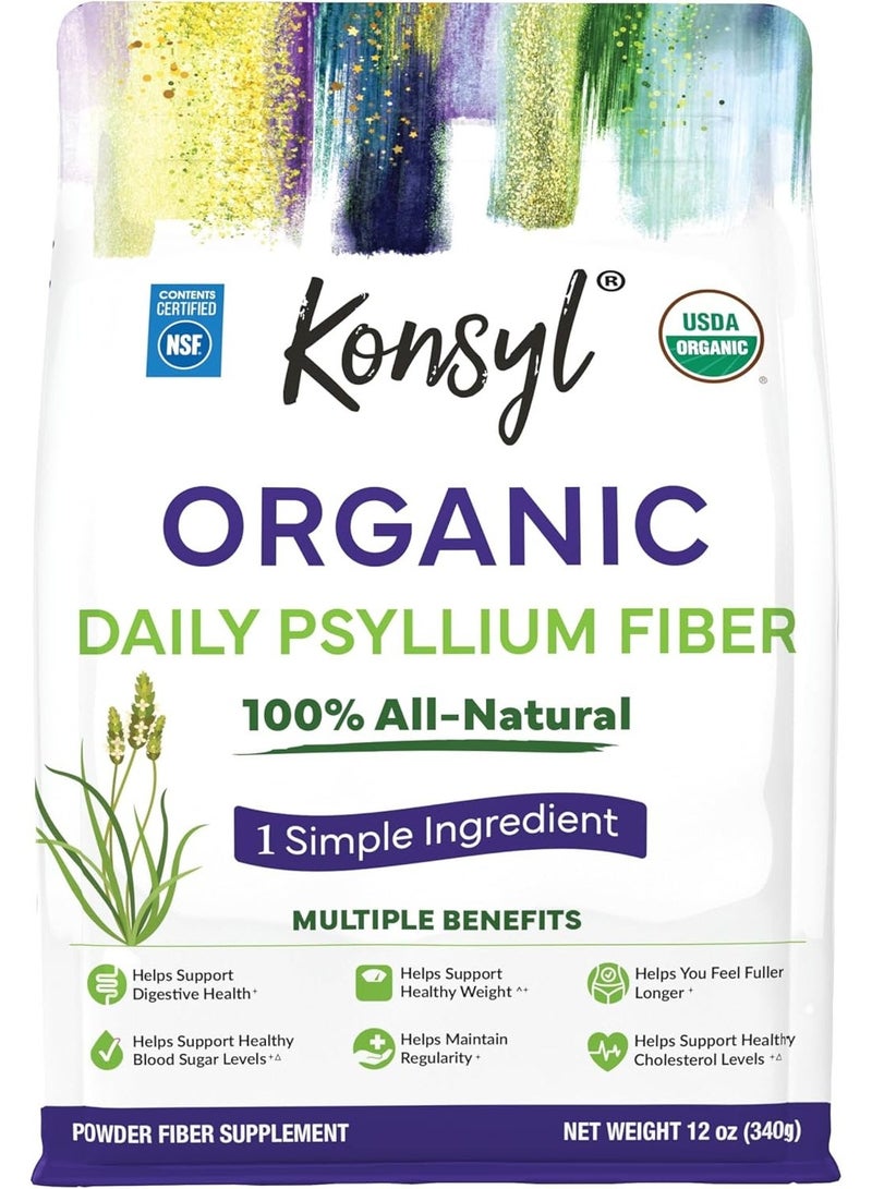 Konsyl Organic Psyllium Fiber - USDA Certified Psyllium Husk Daily Fiber Powder - All Natural Soluble Fiber, Gluten-Free & Sugar-Free - 340g Gusset Bag - Image 1