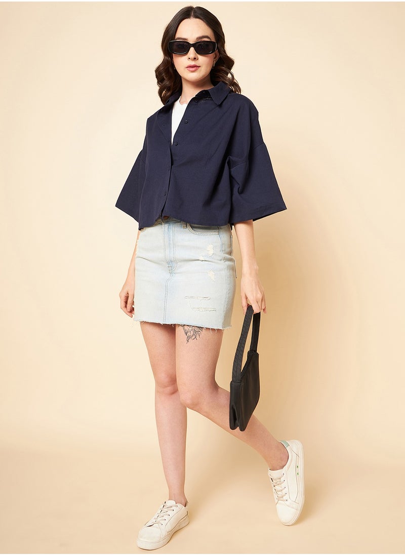 HIGH STAR - Navy Casual Shirt for Women, Oversized and Classic - Image 1