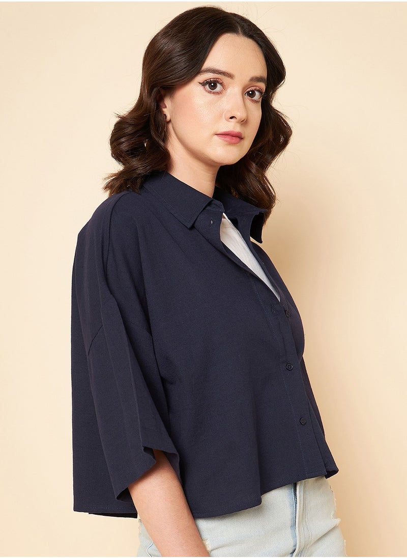 HIGH STAR - Navy Casual Shirt for Women, Oversized and Classic - Image 1