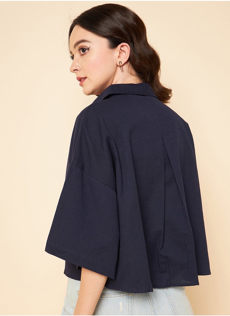HIGH STAR - Navy Casual Shirt for Women, Oversized and Classic - Image 1