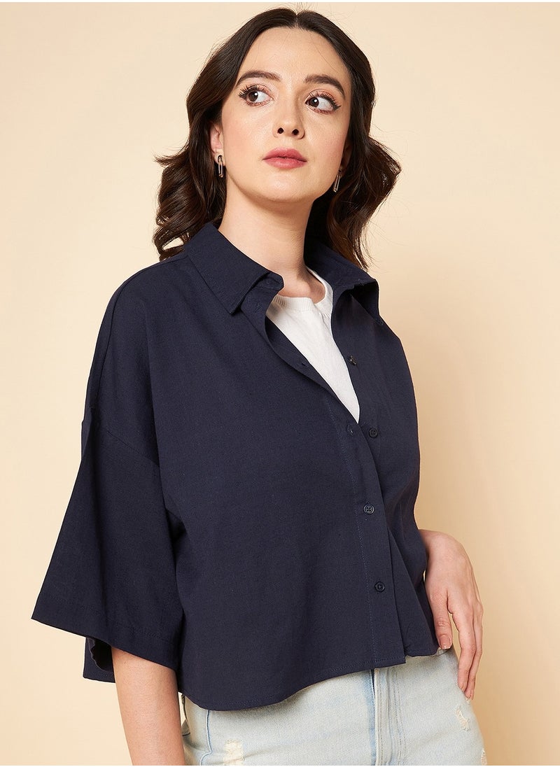 HIGH STAR - Navy Casual Shirt for Women, Oversized and Classic - Image 1