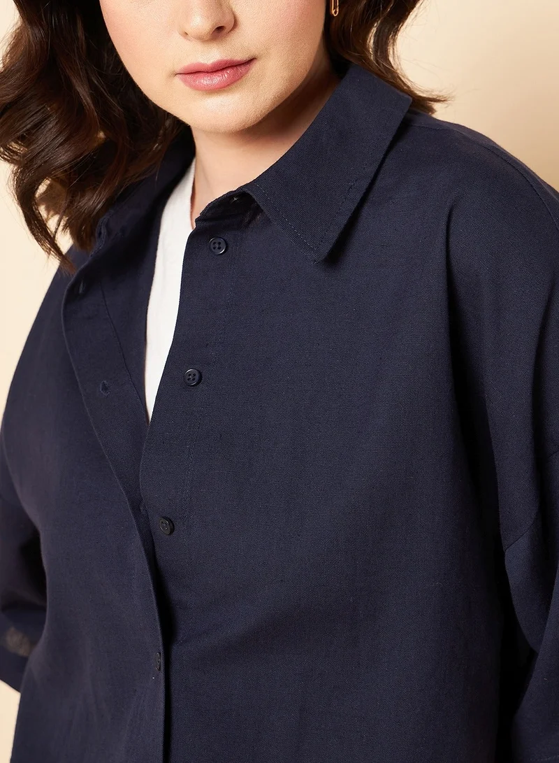 HIGH STAR  Navy Casual Shirt for Women, Oversized and Classic for Women | Best Price UAE