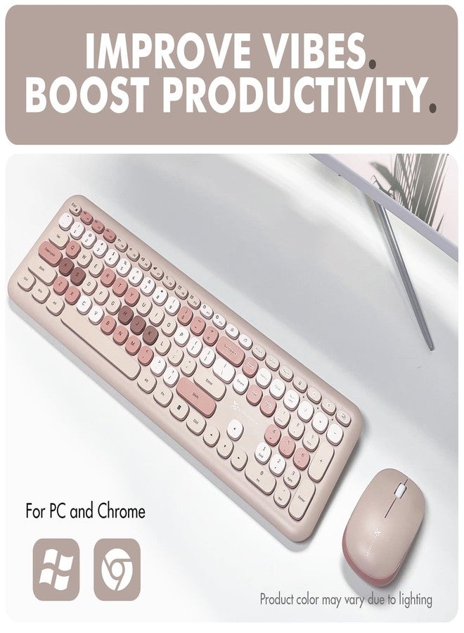X9 Performance Colorful Keyboard and Mouse Combo - 2.4Ghz Wireless - Transform Your Space with a Cute Wireless Keyboard and Mouse Set (110 Keys and 18 Shortcuts) - for PC and Chrome (Brown) - Image 2