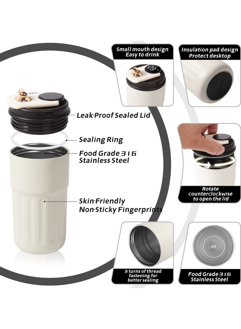 UCHUANG Smart LED Temperature Display Travel Office Coffee Mug, 316 Stainless Steel 450ML Durable Leak-proof Easy Grip Portable Thermos Mug（Black）  - Image 4