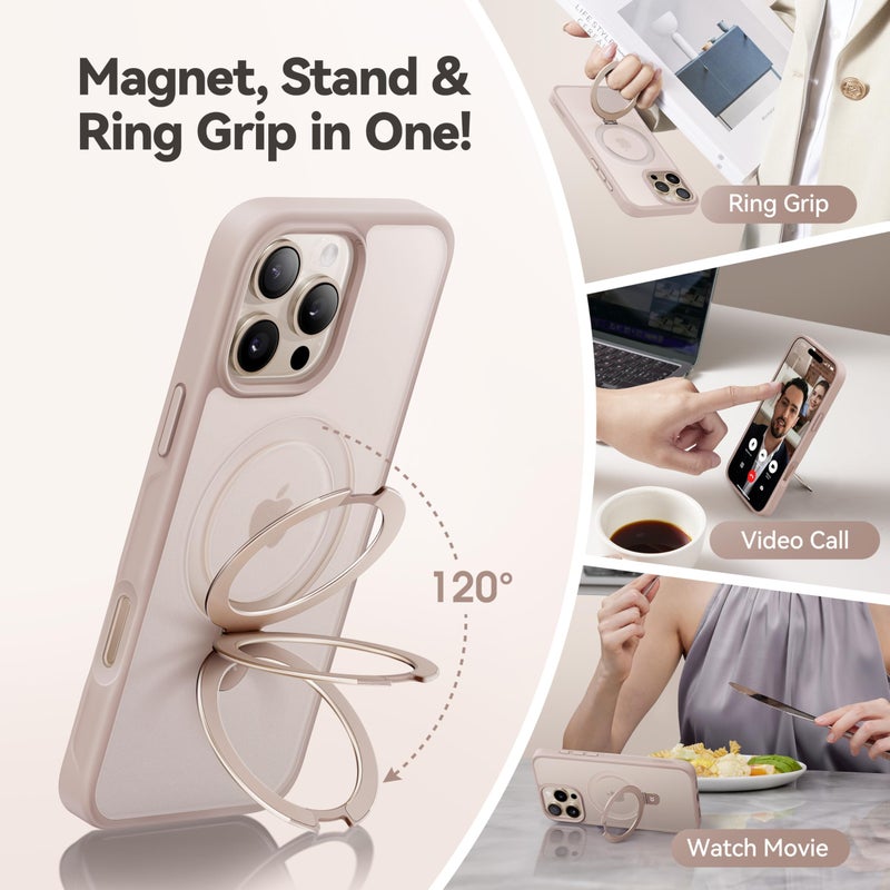 CASEKOO Ultra-Magnetic Stand for iPhone 16 Pro Max Case [Military Drop Protection] [Compatible with MagSafe] Shockproof Translucent Matte Slim Ring Holder Case for iPhone 16 ProMax 6.9", Gold - Image 3