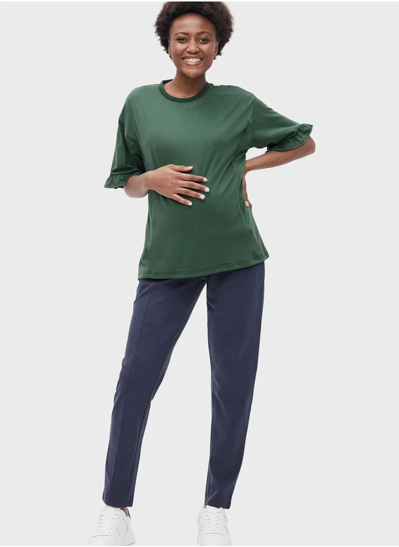 Mamalicious Ruffle Sleeve Crew Neck Top