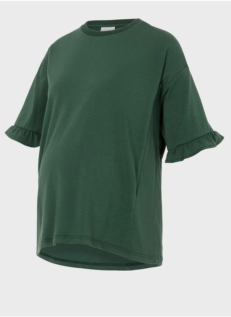 Mamalicious Ruffle Sleeve Crew Neck Top