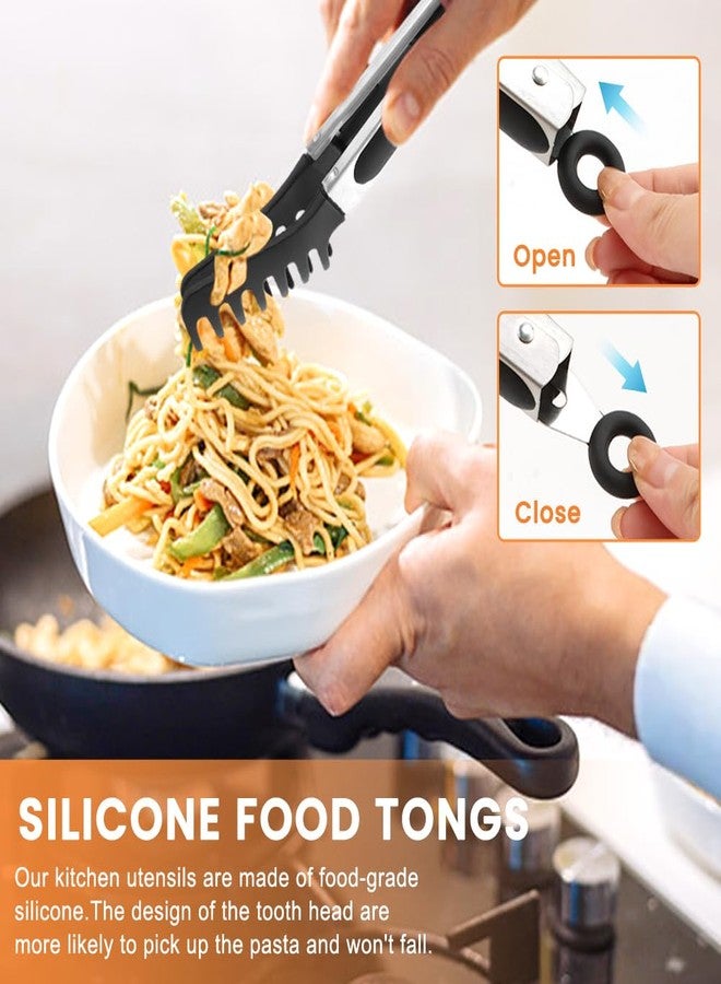 Kryslanix 3PCS Spaghetti Spoon,Pasta Fork and Tong,Non-stick Silicone Spoon Server Fork with teeth and Stainless Steel Handle Noodles Tong, Food Clip,Food Spoon for Spaghetti Noodle - Image 5