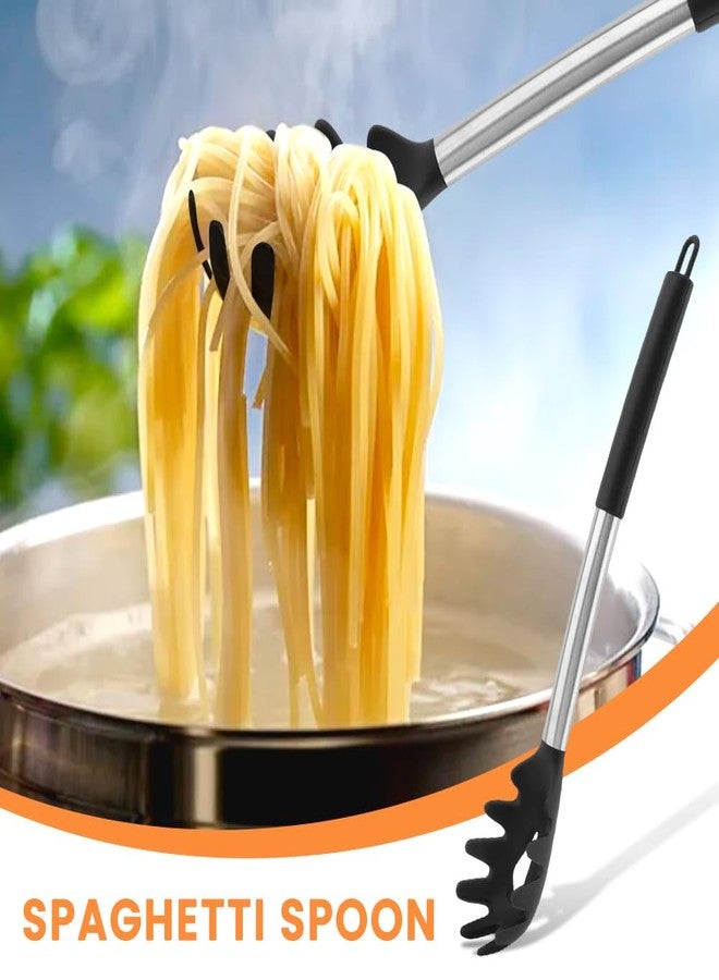Kryslanix 3PCS Spaghetti Spoon,Pasta Fork and Tong,Non-stick Silicone Spoon Server Fork with teeth and Stainless Steel Handle Noodles Tong, Food Clip,Food Spoon for Spaghetti Noodle - Image 4