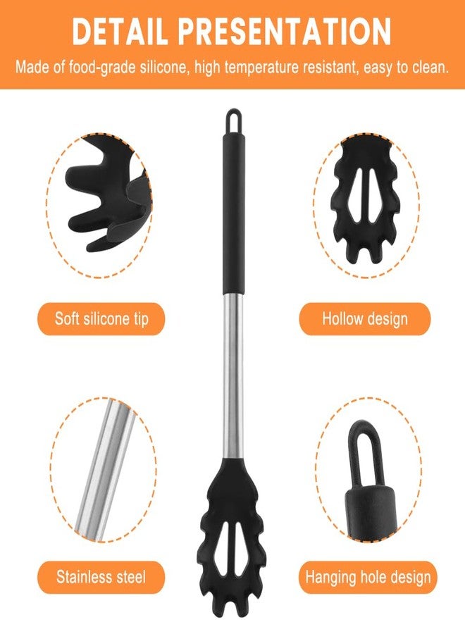 Kryslanix 3PCS Spaghetti Spoon,Pasta Fork and Tong,Non-stick Silicone Spoon Server Fork with teeth and Stainless Steel Handle Noodles Tong, Food Clip,Food Spoon for Spaghetti Noodle - Image 3