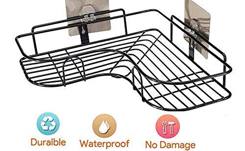 Slyford Self-Adhesive Metal Bathroom Corner Rack Storage Shelves, Shelf Rack Organizer Shampoo Holder for Bathroom (Pack of 1 Piece)(Black) - Image 5