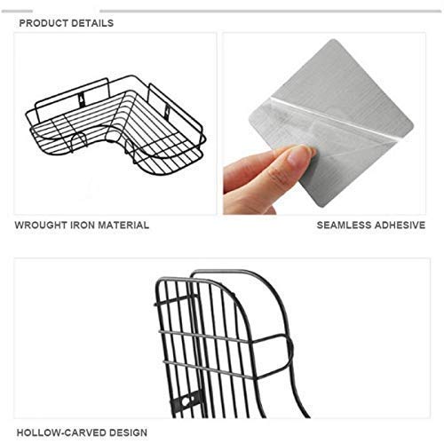 Slyford Self-Adhesive Metal Bathroom Corner Rack Storage Shelves, Shelf Rack Organizer Shampoo Holder for Bathroom (Pack of 1 Piece)(Black) - Image 3