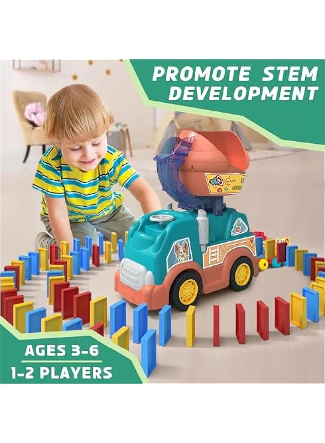 Automatic Domino Train Toys for Ages 5-7 Boys, Kids STEM Domino Truck Toys with 102PCS Dominoes and Mixer, Boys Birthday Gift Toys Age 4-6 - Image 4