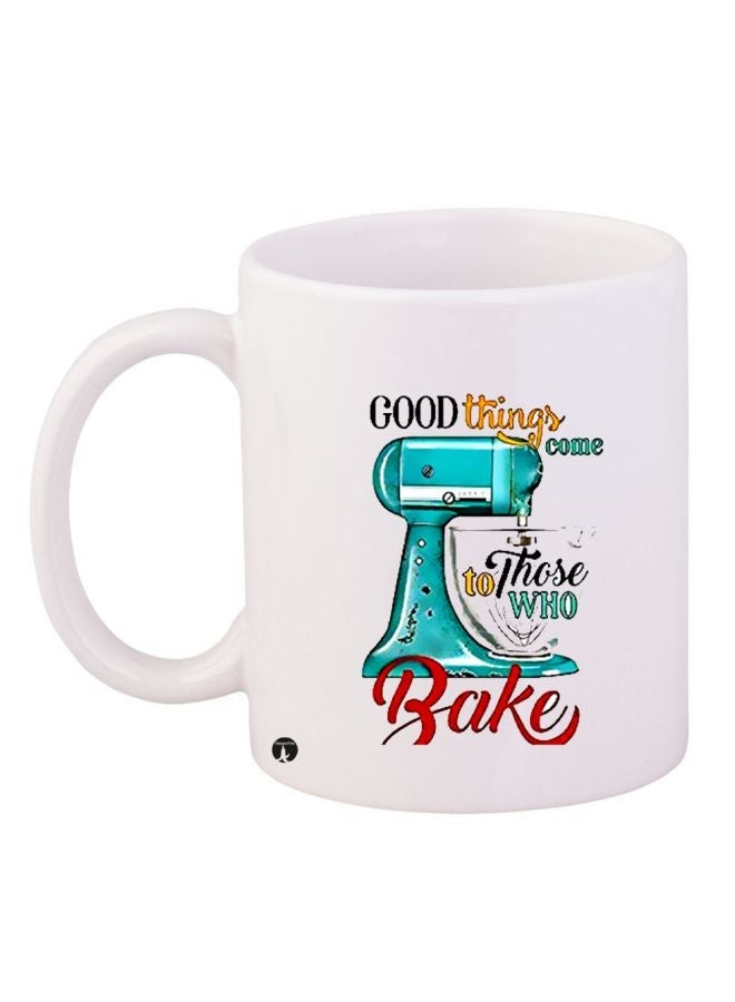 RYN Bakery Art Printed Coffee Mug White/Blue/Red 11ounce