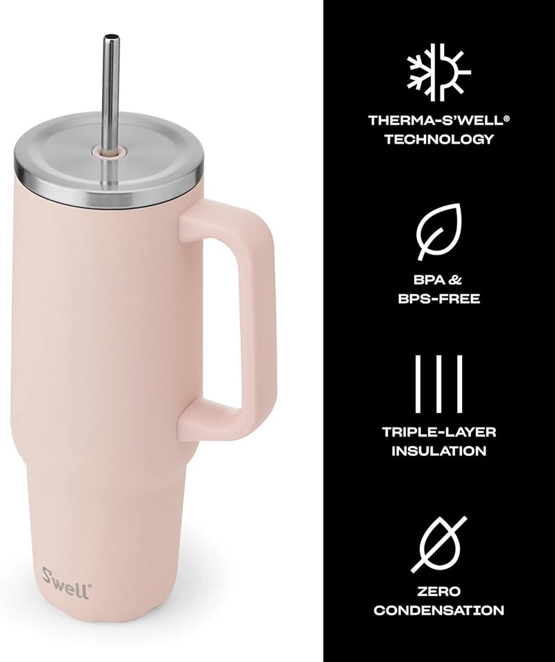 S'well Recycled Stainless Steel Tumbler XL with Straw and Handle, 40oz, Himalayan Salt, Triple Layered Vacuum Insulated Containers Keeps Drinks Cold for 50 hours and Hot for 10 - Image 2