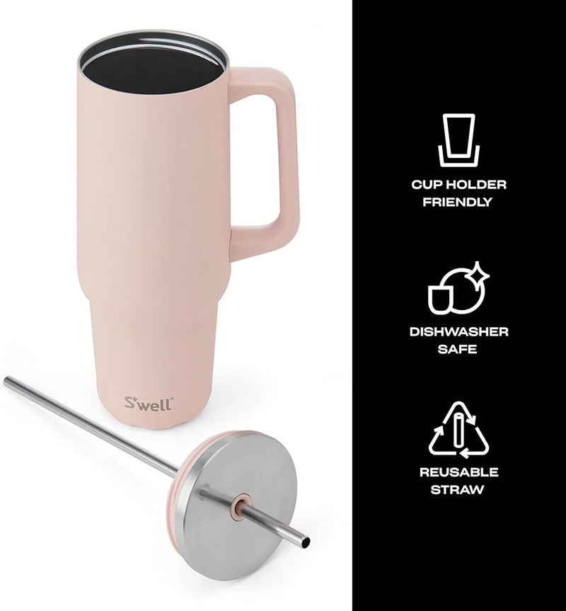 S'well Recycled Stainless Steel Tumbler XL with Straw and Handle, 40oz, Himalayan Salt, Triple Layered Vacuum Insulated Containers Keeps Drinks Cold for 50 hours and Hot for 10 - Image 3