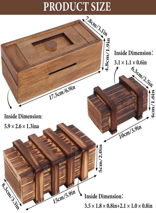 Oppaxf Puzzle Box 3 Pack Wooden Secret Puzzle Box with Hidden Compartment 3D Brain Teaser Magic Drawers Secret Magic Box Wooden Box Puzzle Case Difficult Puzzles Boxs Gift Card for Adults and Kids - Image 2