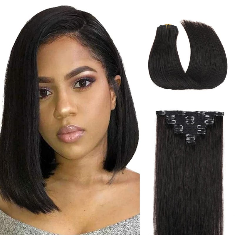 Clip In Extensions Human HairDouble Weft Remy Hair 70g 7pcs Silky Straight 12 Inches 1B Natural Black Clip in Hair Extensions