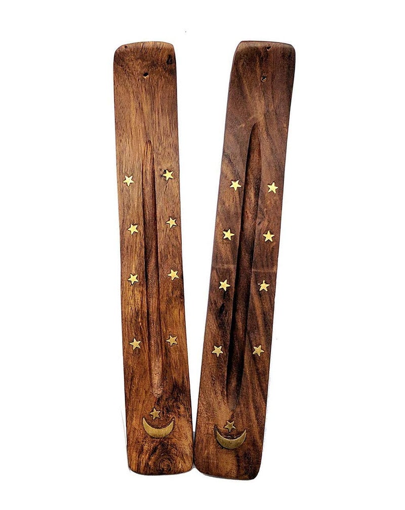 Bless International Bless-International Traditional-Handmade-Burner Wooden-Incense-Stick-Holder Ash-Catcher-Stand for-Aromatherapy-Meditation-Yoga (Incense Holder 10 inch(2 pcs)) - Image 1