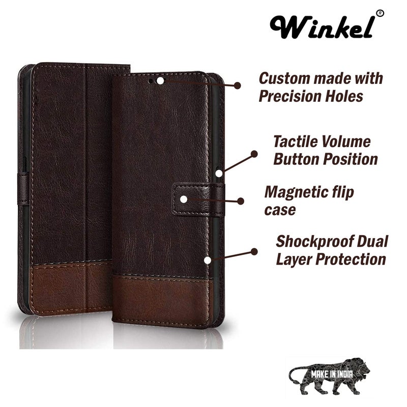 Windmill Premium Vegan Leather Dual Flip Mobile Cover Case|Kickstand & Card Holder|360 Degree Grip Protection| Wallet Type with Magnetic Closure for Vivo Y01-(Coffee with Brown) - Image 2