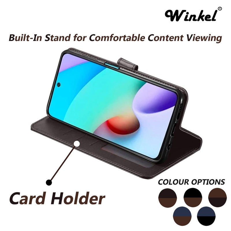 Windmill Premium Vegan Leather Dual Flip Mobile Cover Case|Kickstand & Card Holder|360 Degree Grip Protection| Wallet Type with Magnetic Closure for Vivo Y01-(Coffee with Brown) - Image 3