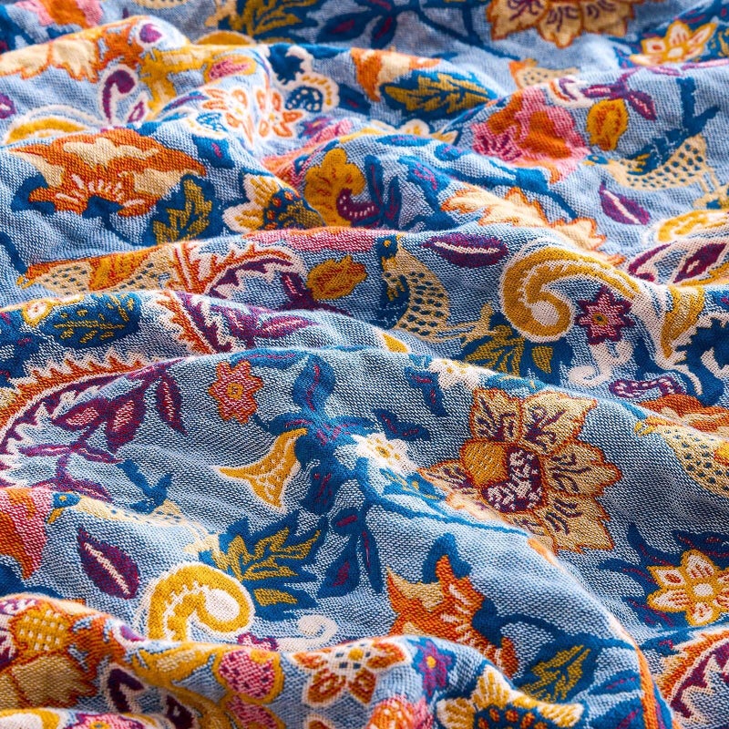 XIBLC Boho Throw Blanket for Bed, 100% Cotton Soft Rustic Quilt Fall Blanket, 50"x60" Floral Printed Farmhouse Decor Bed Blankets, All Season Rustic Reversible Bohemian Throw Quilt - Image 5