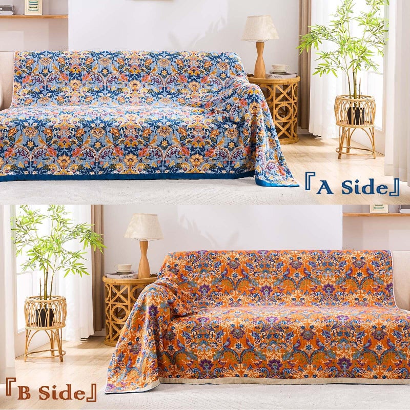 XIBLC Boho Throw Blanket for Bed, 100% Cotton Soft Rustic Quilt Fall Blanket, 50"x60" Floral Printed Farmhouse Decor Bed Blankets, All Season Rustic Reversible Bohemian Throw Quilt - Image 4