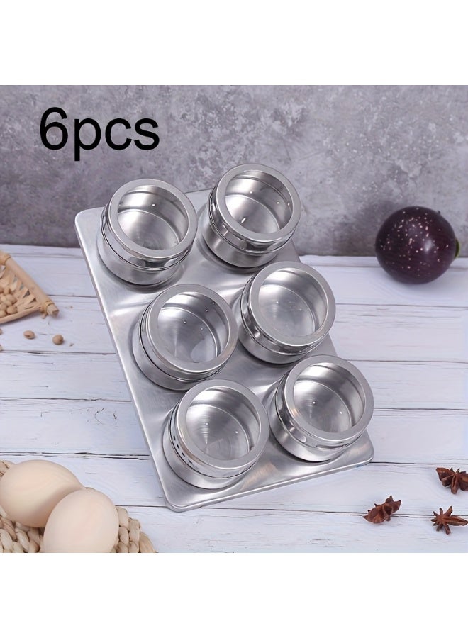 6 Pcs Magnetic Spice Jars with Metal Backing,Wall Mounted Stainless Steel Spice Tins, Excellent Sealing Seasoning Container, Rust-proof Conditment Storage Jar,for Home Kitchen Restaurant BBQ - Image 1